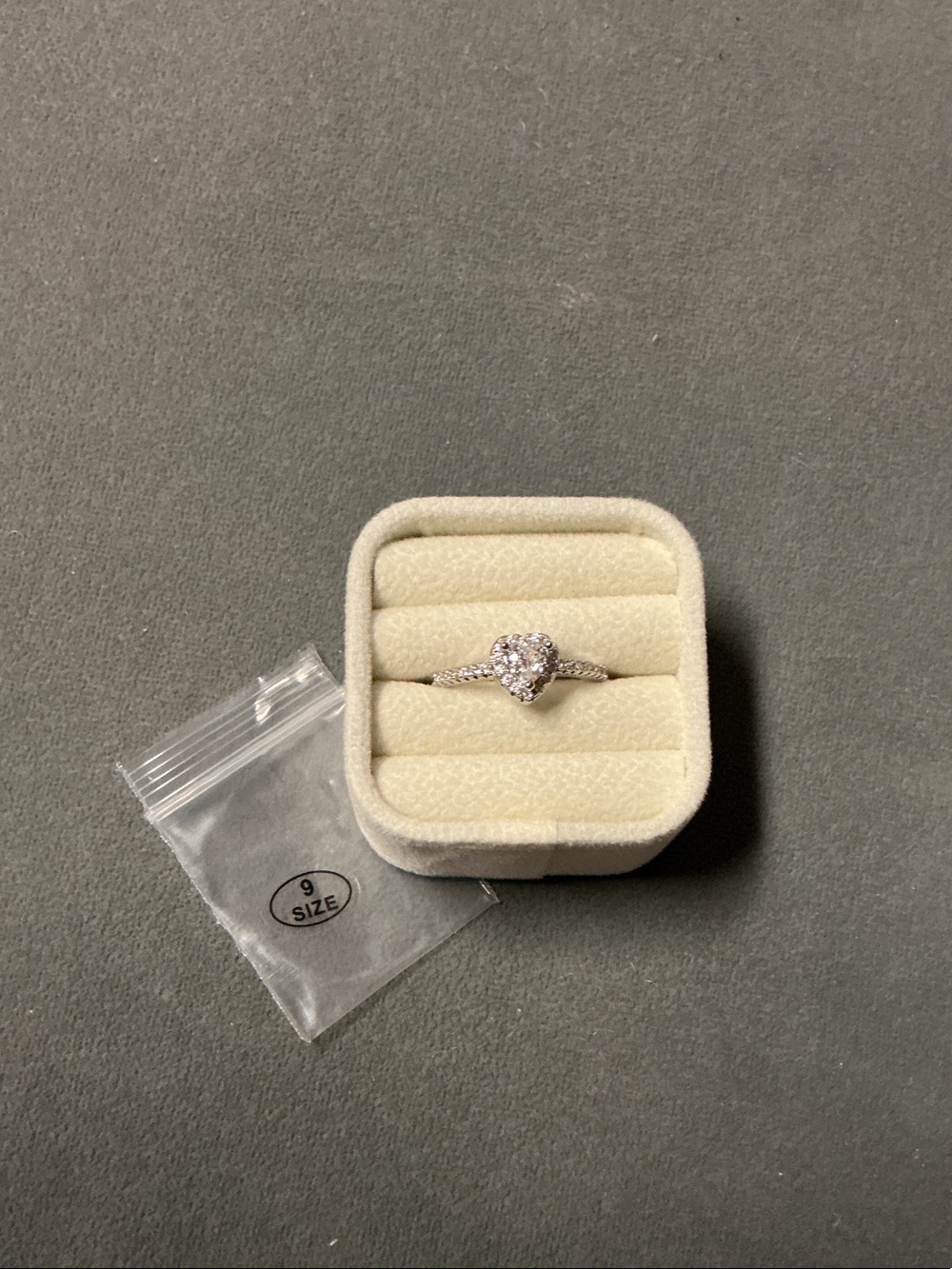 Stainless Steel Silver Heart Halo Ring with Clear Stones